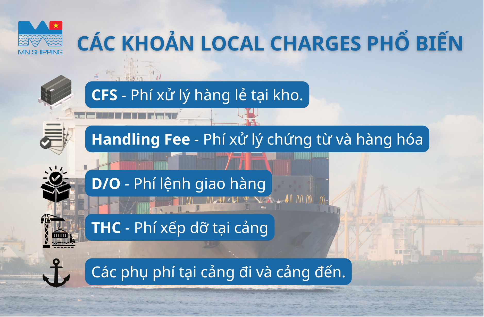 Cước LCL - Liên quan tới các khoản Local Charges phổ biến